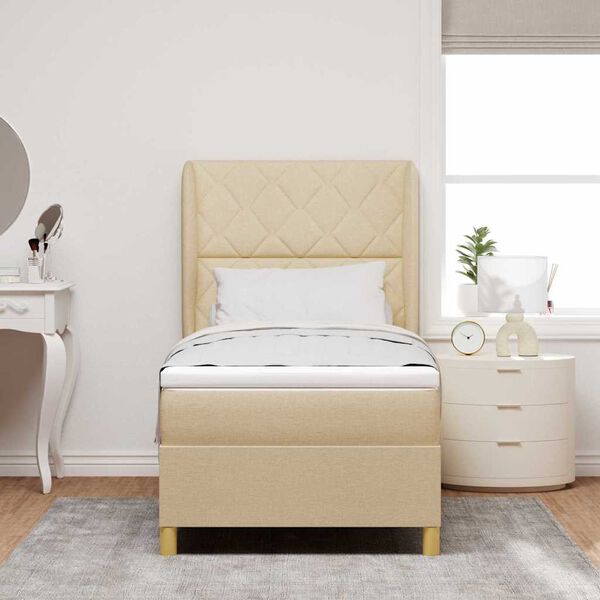 vidaXL Cama Box Springs com Colch&atilde;o Cinza Escuro 90x190 cm Creme