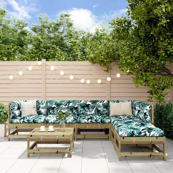 vidaXL 7 pcs conjunto lounge de jardim c/ almofad&otilde;es pinho impregnado