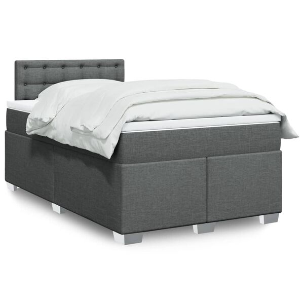 vidaXL Cama boxspring com colch&atilde;o 120x190 cm tecido cinzento-escuro