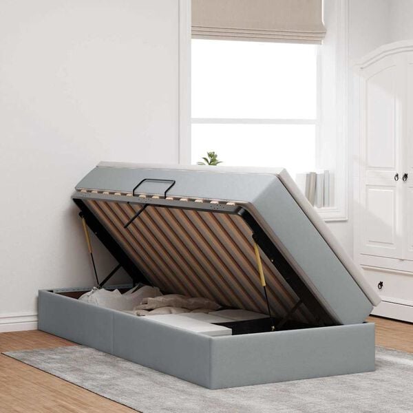 vidaXL Cama com arruma&ccedil;&atilde;o e colch&atilde;o Cinzento-claro 90 x 190 cm