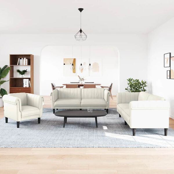 vidaXL 3 pcs conjunto de sofás veludo cor creme