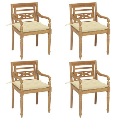 vidaXL Cadeiras Batávia com almofadões 4 pcs madeira de teca maciça
