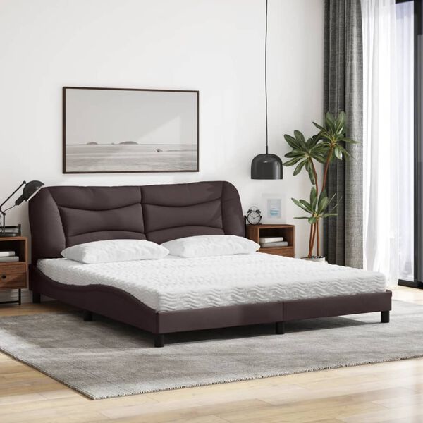 vidaXL Cama com colch&atilde;o Hvar 180x200 cm tecido castanho-escuro