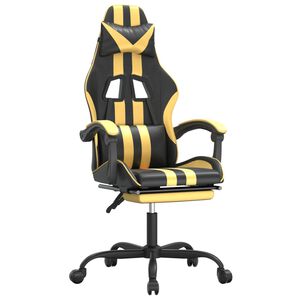vidaXL Cadeira gaming c/ apoio p&eacute;s couro artificial preto e dourado
