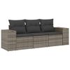 vidaXL 3 pcs conjunto sof&aacute;s de jardim c/ almofad&otilde;es vime PE cinzento