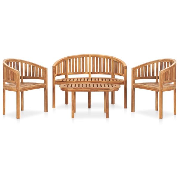 vidaXL 4 pcs conj. lounge de jardim formato banana teca maci&ccedil;a