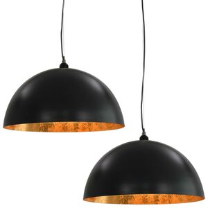 vidaXL Candeeiros de teto 2 pcs semiesf&eacute;rico 50 cm E27 preto e dourado
