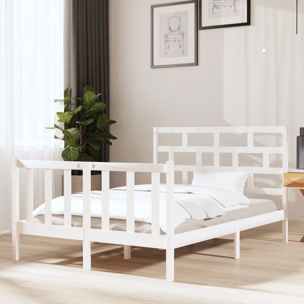 vidaXL Estrutura de cama 140x190 cm madeira de pinho maciça branco
