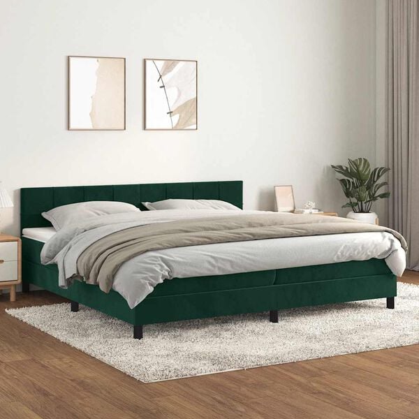 vidaXL Cama com molas/colch&atilde;o 200x200 cm veludo verde-escuro