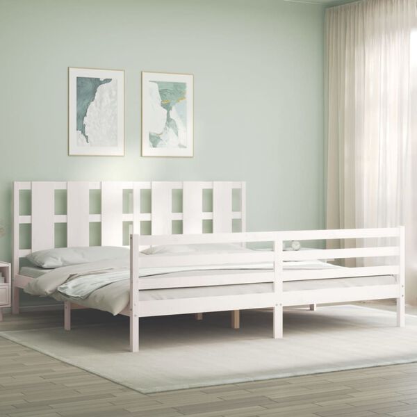 vidaXL Estrutura de cama com cabeceira 200x200cm madeira maci&ccedil;a branco