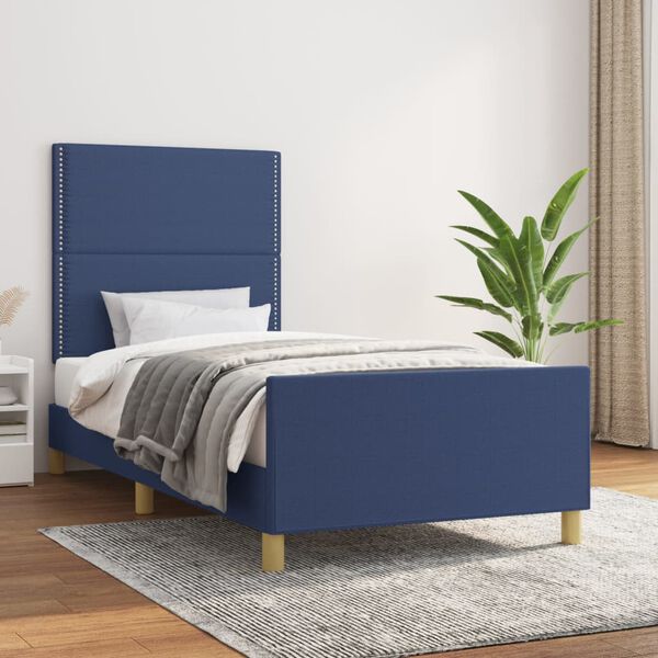 vidaXL Estrutura de cama sem colch&atilde;o 100x200 cm tecido azul