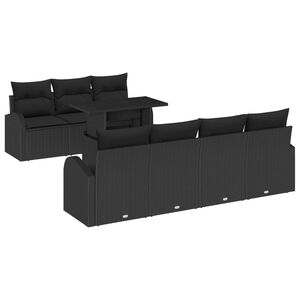 vidaXL Conjunto de Sof&aacute; de Jardim 8 pcs Preto Rattan Sint&eacute;tico