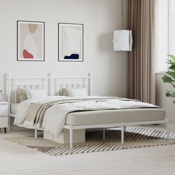 vidaXL Estrutura de cama com cabeceira 160x200 cm metal branco