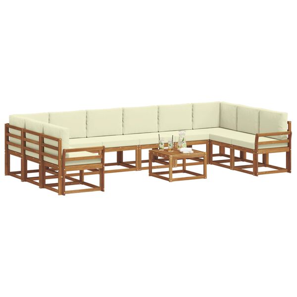 vidaXL Conjunto de Sof&aacute;s para Exterior 11 pcs Natural e Creme