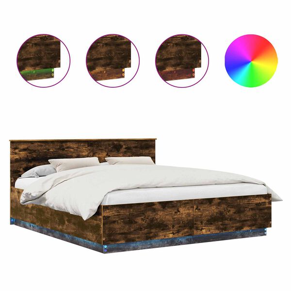 vidaXL Estrutura da Cama com cabeceira Carvalho Defumado 200 x 200 cm