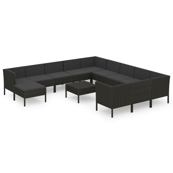 vidaXL 13 pcs conjunto lounge de jardim c/ almofad&otilde;es vime PE preto