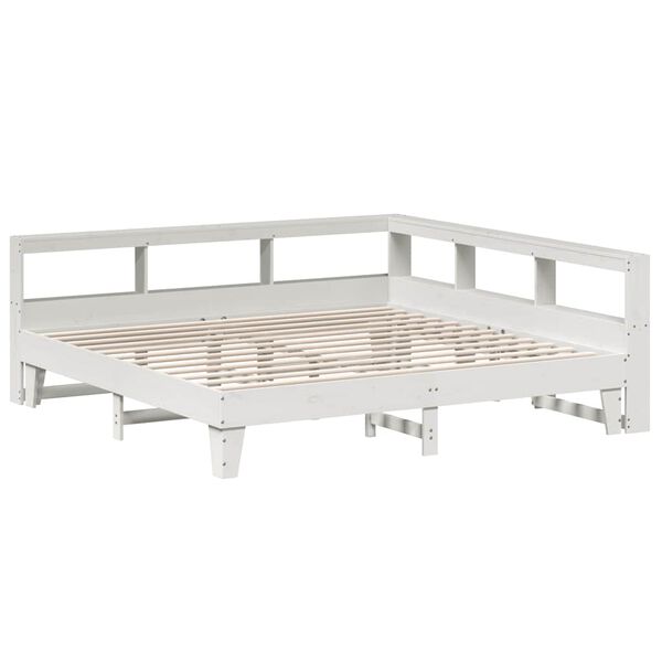 vidaXL Cama com estante sem colch&atilde;o 180x200 cm pinho maci&ccedil;o branco