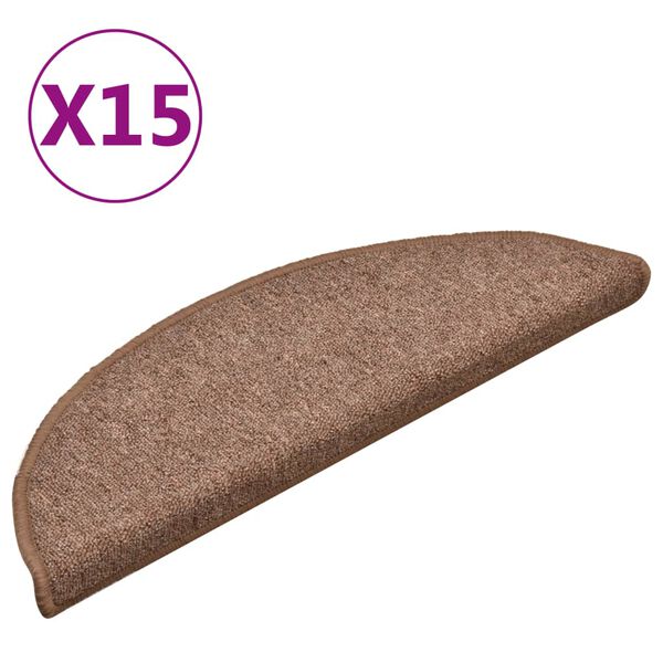 vidaXL Tapete/carpete para degraus 15 pcs 56x17x3 cm castanho