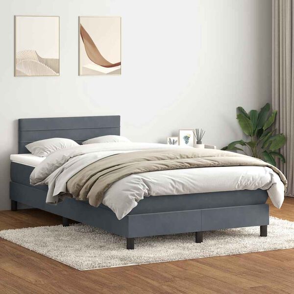 vidaXL Cama com molas/colch&atilde;o 120x210 cm veludo cinzento-escuro