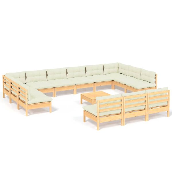 vidaXL 14 pcs conjunto lounge jardim c/ almofad&otilde;es creme pinho maci&ccedil;o