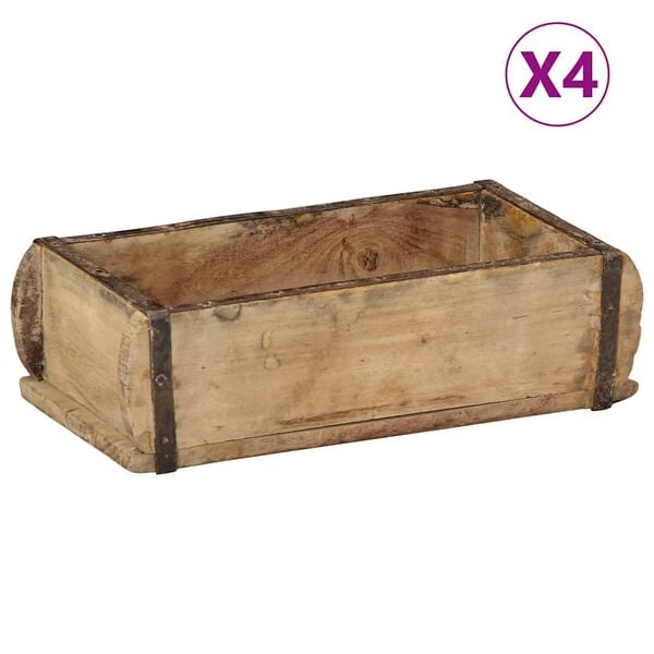 vidaXL Tabuleiro com armazenamento 4 pcs Castanho 30 x 15 x 9 cm