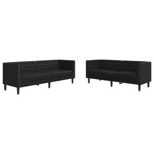 vidaXL 2 pcs conjunto de sof&aacute;s chesterfield couro artificial preto