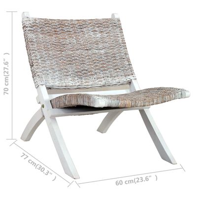 vidaXL Cadeira relaxante vime Kubu natural/madeira mogno maciça branco