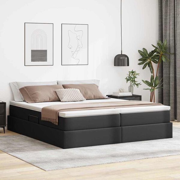 vidaXL Cama com arruma&ccedil;&atilde;o e colch&atilde;o Preto 180 x 200 cm Couro Sint&eacute;tico