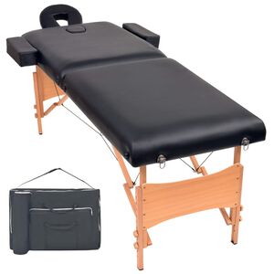 vidaXL Mesa de massagem dobr&aacute;vel de 2 zonas 10 cm espessura preto