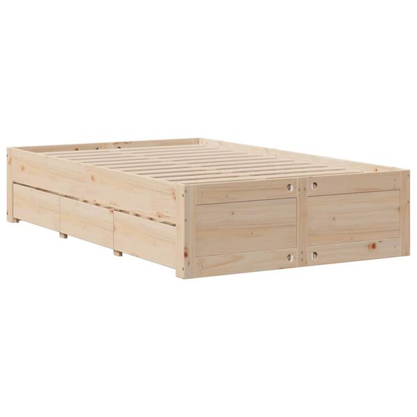 vidaXL Cama sem colch&atilde;o com gavetas 135x190 cm madeira de pinho maci&ccedil;a