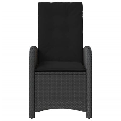 vidaXL Cadeira de jardim reclinável c/ almofadões vime PE preto