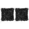 vidaXL Almofad&otilde;es 2 pcs 45x45 cm shaggy couro e algod&atilde;o preto