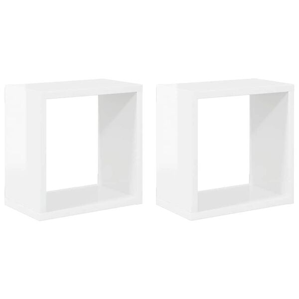 vidaXL Prateleiras parede forma de cubo 2pcs 26x15x26 cm branco brilh.