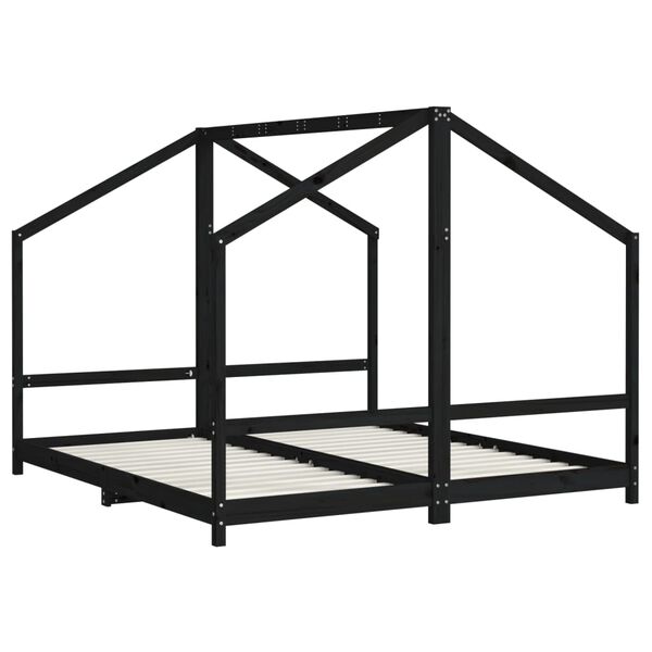 vidaXL Estrutura de cama infantil 2x(90x200) cm pinho maci&ccedil;o preto