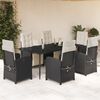 vidaXL 7 pcs conjunto de jantar p/ jardim c/ almofad&otilde;es vime PE preto