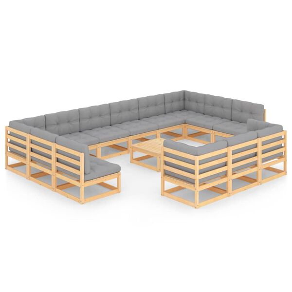 vidaXL 14 pcs conjunto lounge de jardim com almofad&otilde;es pinho maci&ccedil;o