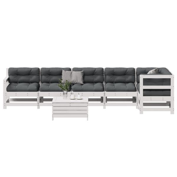 vidaXL 7 pcs conj. lounge de jardim c/ almofad&otilde;es pinho maci&ccedil;o branco