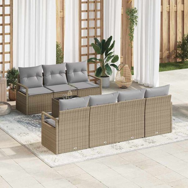 vidaXL Conjunto de Sof&aacute; de Jardim 8 pcs Bege, Cinza 55 x 55 x 37 cm