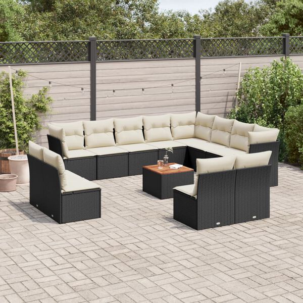 vidaXL 13 pcs conjunto de sof&aacute;s de jardim com almofad&otilde;es vime PE preto