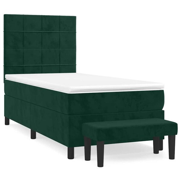 vidaXL Cama com molas/colch&atilde;o 90x190 cm veludo verde-escuro