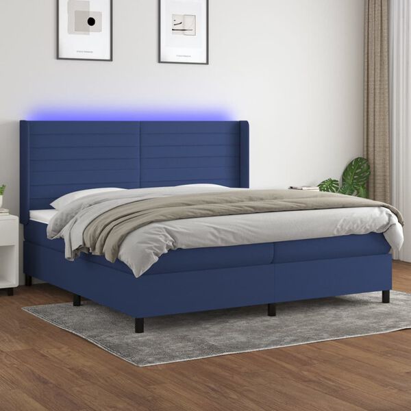 vidaXL Cama box spring c/ colch&atilde;o e LED 200x200 cm tecido azul