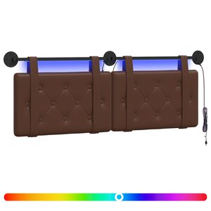 vidaXL Cabeceira suspensa Com luz LED Castanho Couro Sint&eacute;tico