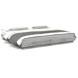 vidaXL Estrutura cama c/ luzes LED derivados de madeira cinza cimento