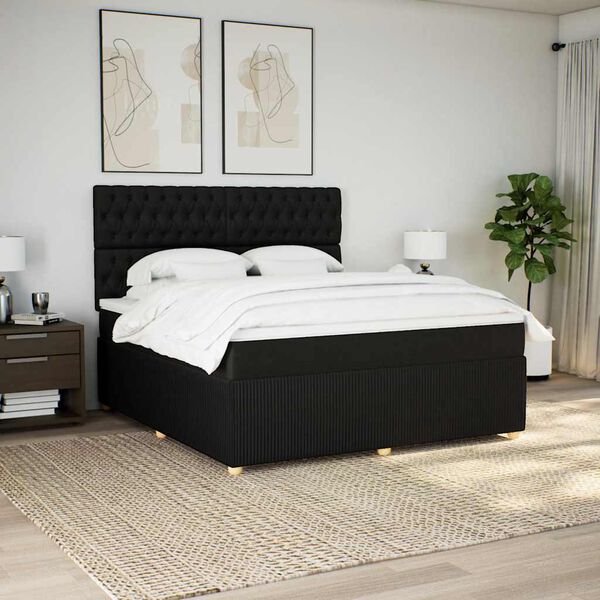 vidaXL Cama com molas/colch&atilde;o 180x200 cm tecido preto