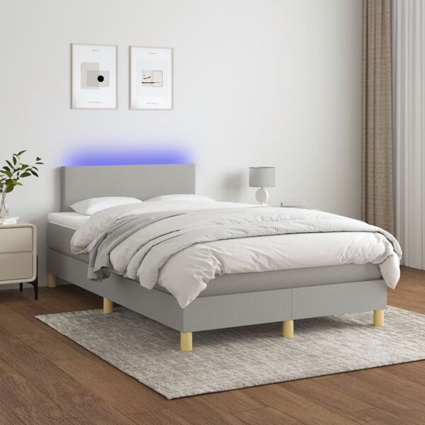 vidaXL Cama box spring c/ colch&atilde;o e LED 120x200 cm tecido cinza-claro