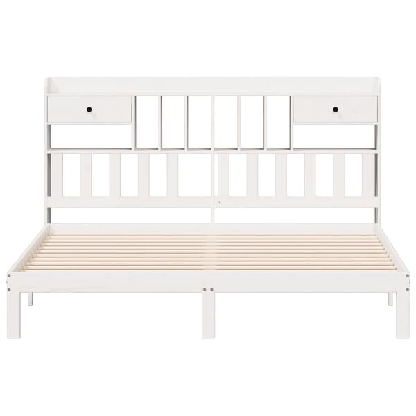 vidaXL Cama com estante sem colch&atilde;o 180x200 cm pinho maci&ccedil;o branco