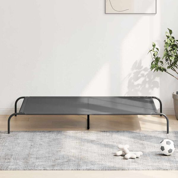 vidaXL Cama para c&atilde;es elevada 150x90x20 cm Textilene e a&ccedil;o cinzento
