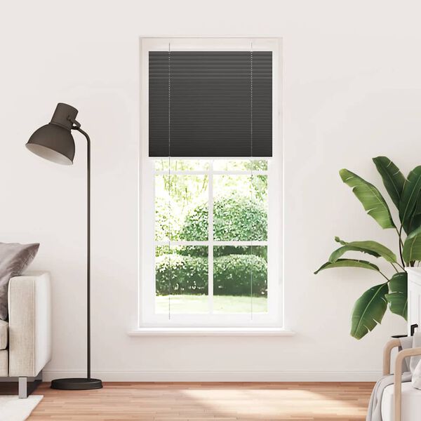 vidaXL Preto Plissada Cega 85x200 cm Largura Tecido 84,4 cm Poli&eacute;ster