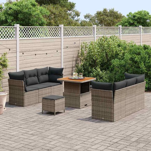 vidaXL Conjunto de Sof&aacute; de Jardim com almofada 9 pcs Cinzeto vime PE
