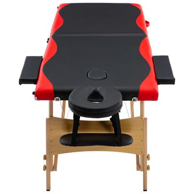 vidaXL Mesa de massagens dobrável 2 zonas madeira preto e vermelho